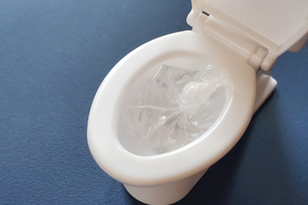 便器内に水のうを入れている画像